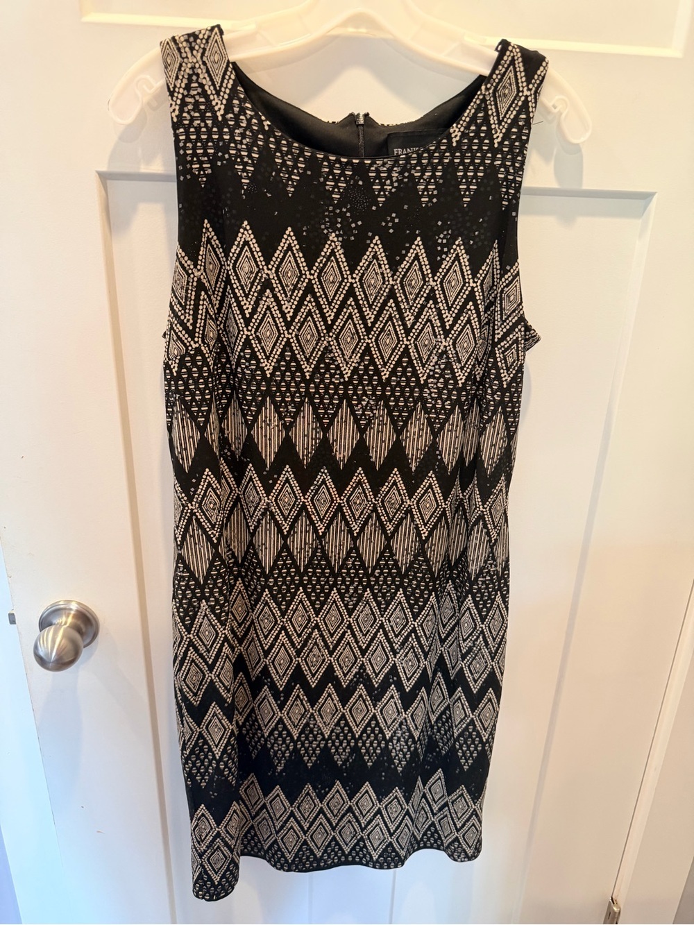 Frank Lyman Design Black Tan Geometric Sheath Dress Size 14